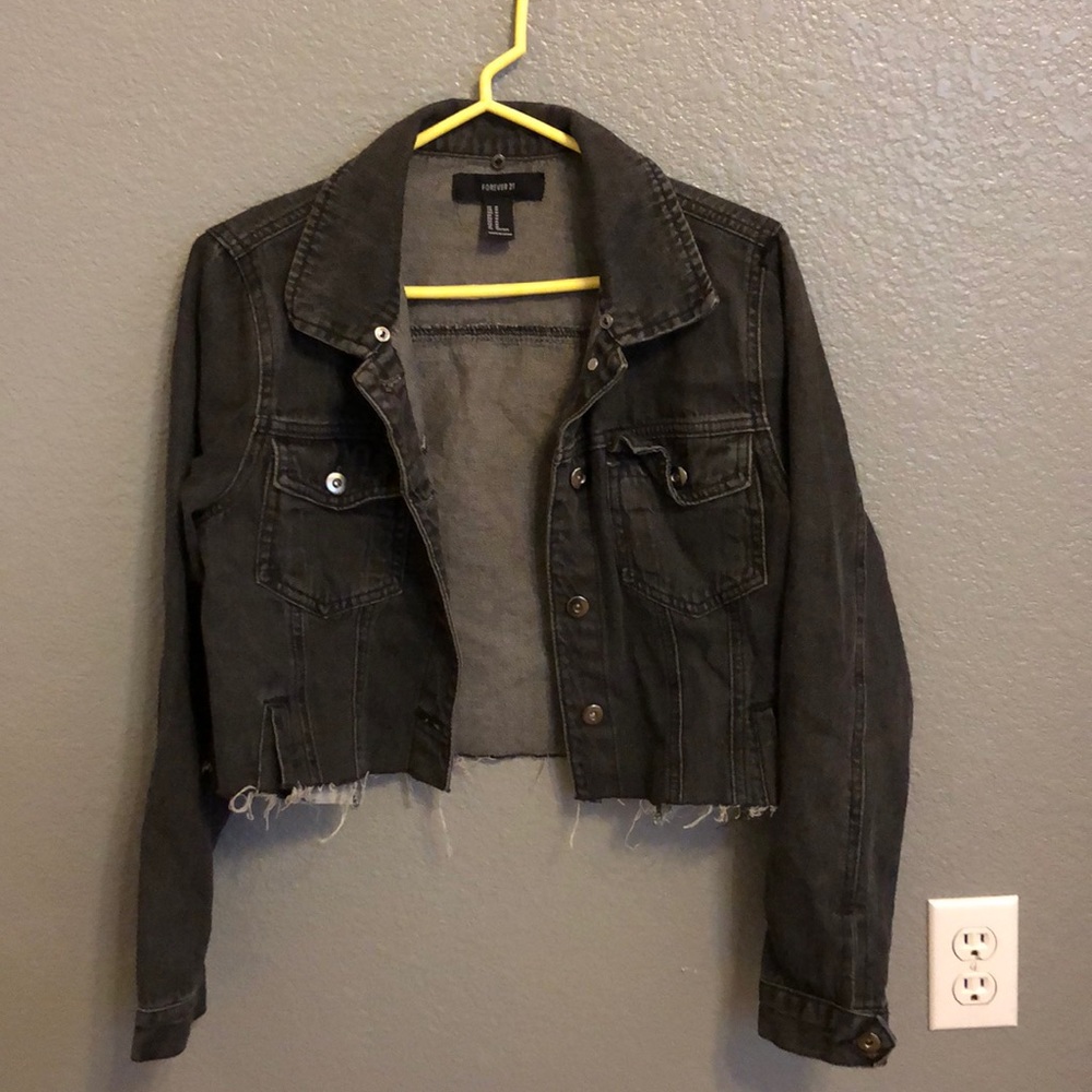Cropped black jean jacket